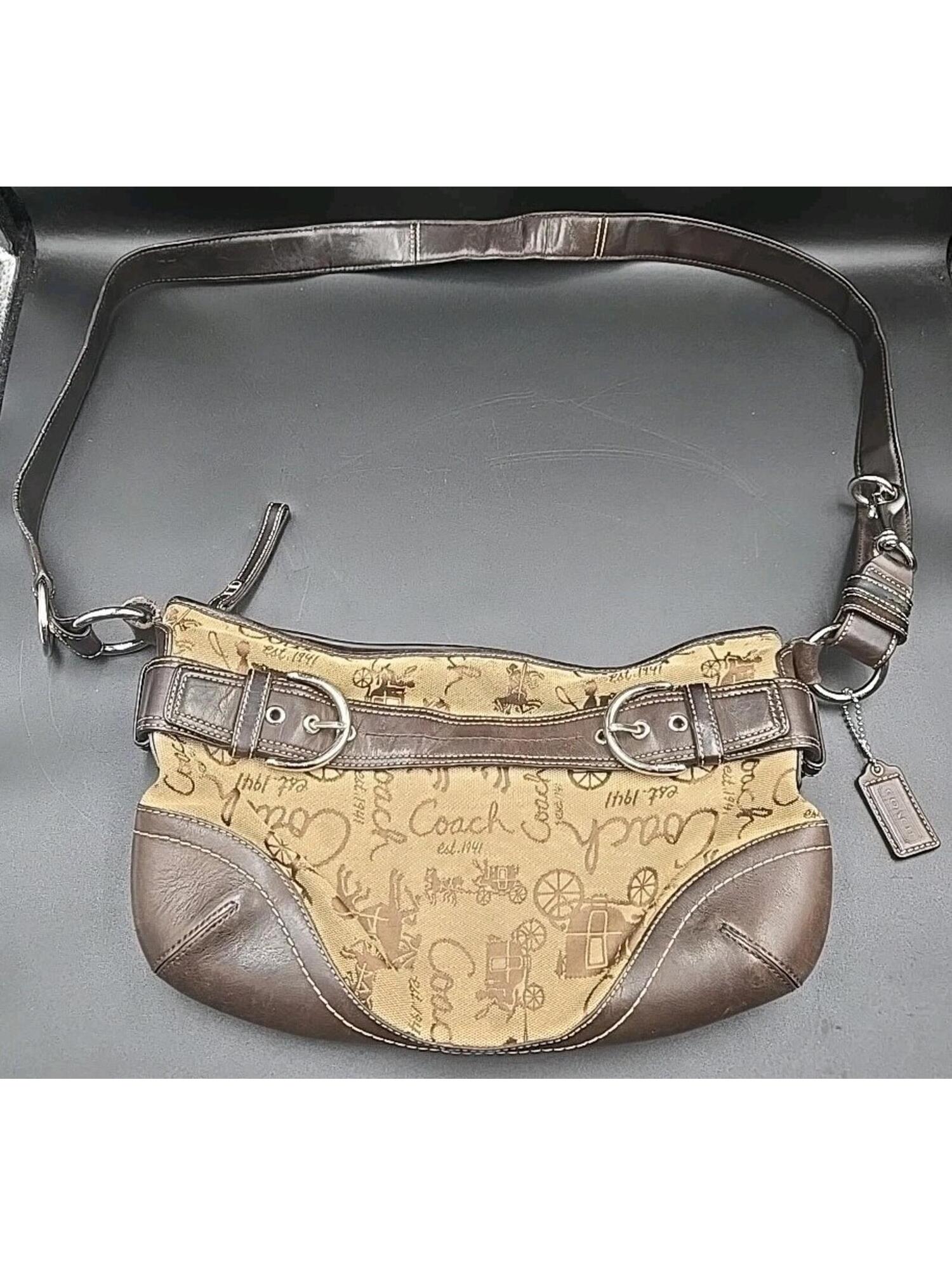 Coach Shoulder Bag Canvas Brown F14442 Authentic Tote Bag Carriage Euc Nice